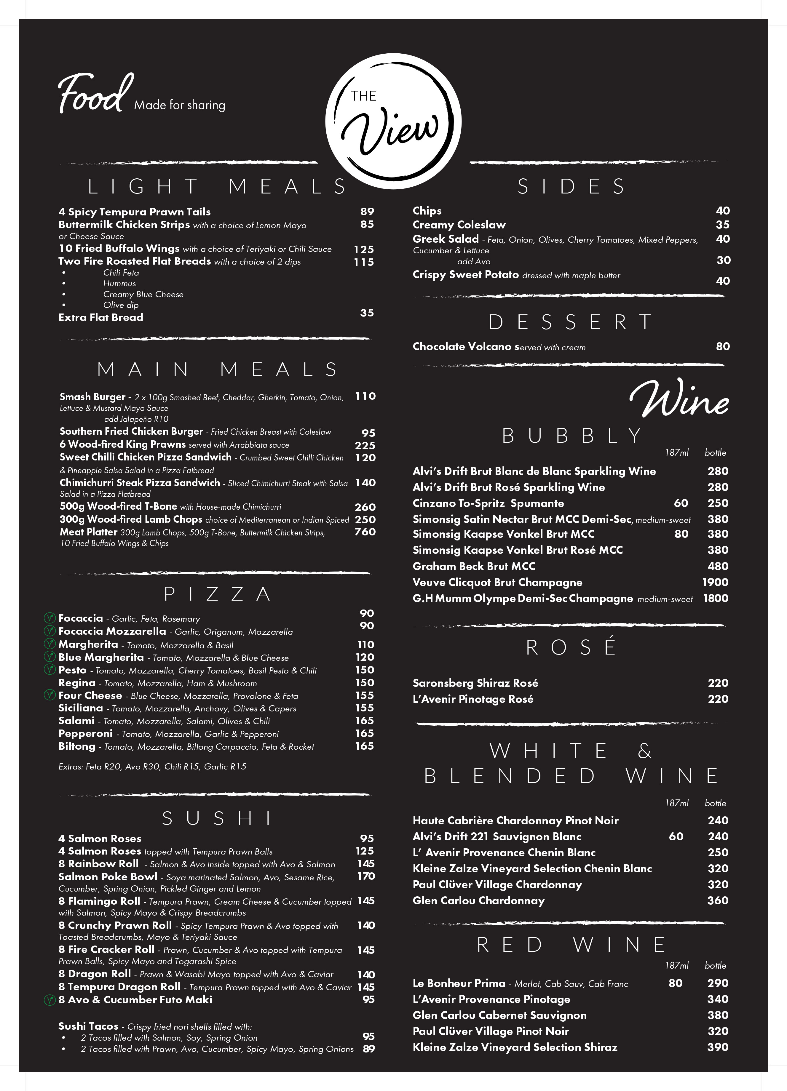 The View full food menu board